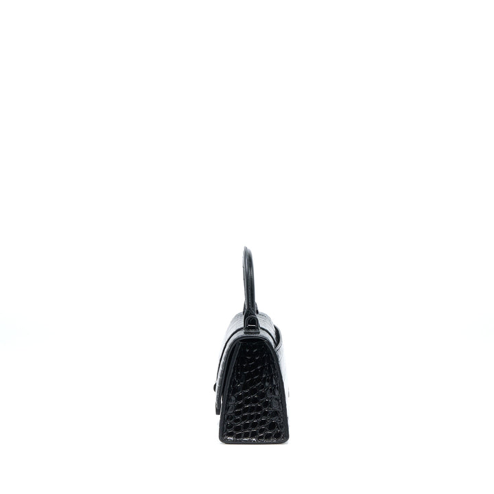 Top Quality Balenciaga Hourglass XS Croc-Embossed Calfskin So Black