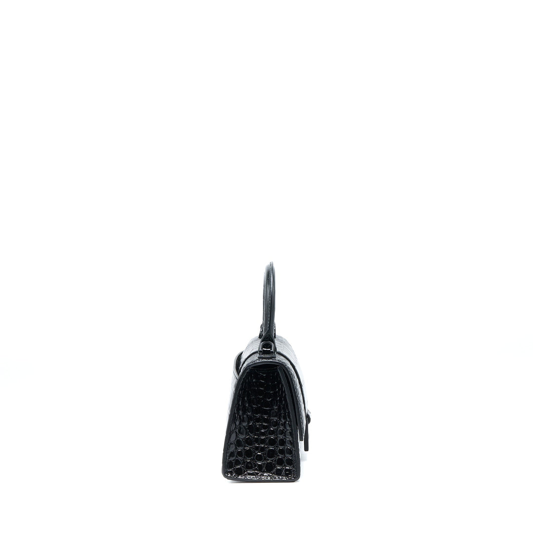 Top Quality Balenciaga Hourglass XS Croc-Embossed Calfskin So Black