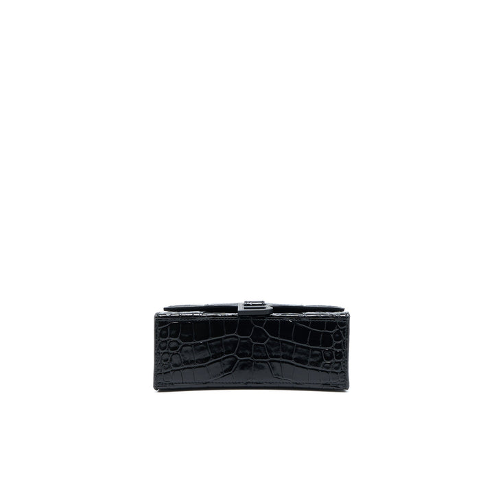 Top Quality Balenciaga Hourglass XS Croc-Embossed Calfskin So Black