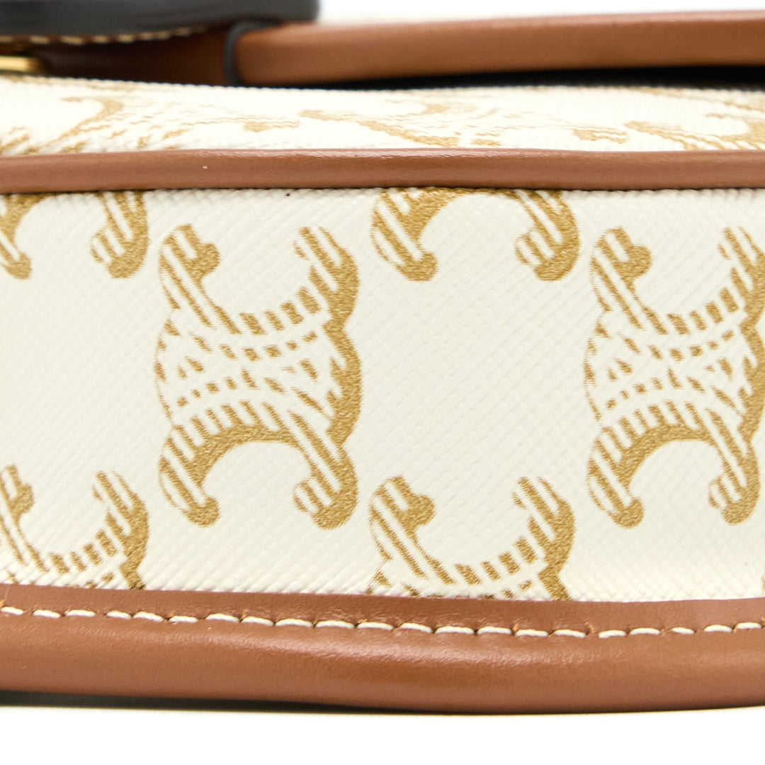 Celine Mini Besace Triomphe Canvas/Calfskin White