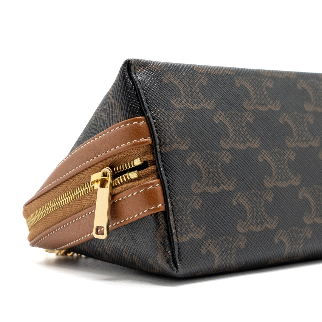 Celine Clutch With Chain Triomphe Canvas/Lambskin Tan