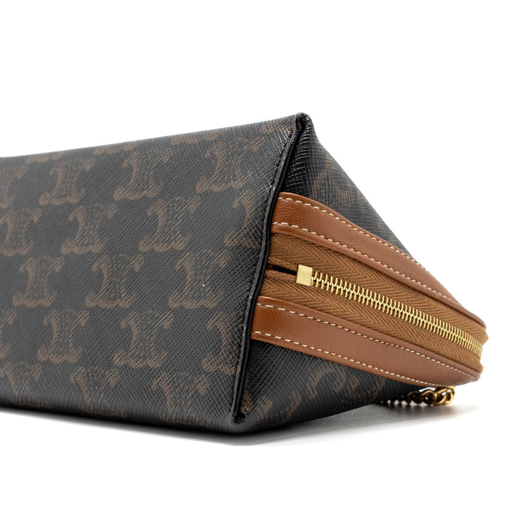 Celine Clutch With Chain Triomphe Canvas/Lambskin Tan
