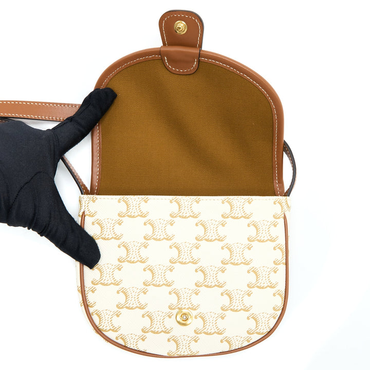 Celine Mini Besace Triomphe Canvas/Calfskin White