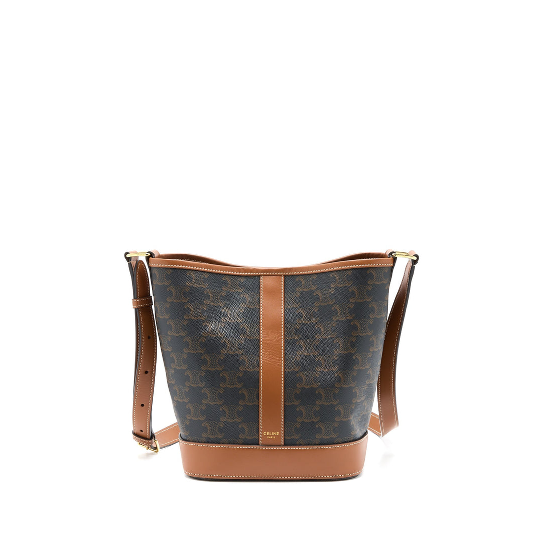 Top Quality Celine Small Bucket Bag Triomphe Canvas/Leather Tan