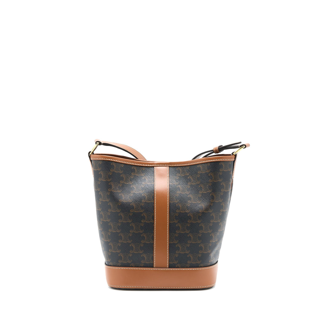 Top Quality Celine Small Bucket Bag Triomphe Canvas/Leather Tan