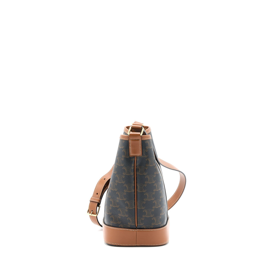 Top Quality Celine Small Bucket Bag Triomphe Canvas/Leather Tan