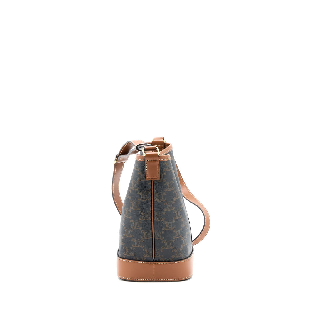 Top Quality Celine Small Bucket Bag Triomphe Canvas/Leather Tan