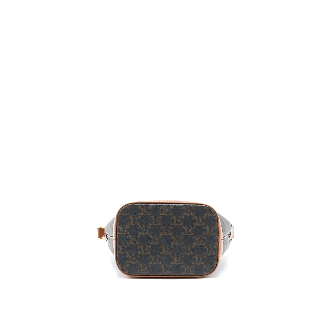 Top Quality Celine Small Bucket Bag Triomphe Canvas/Leather Tan