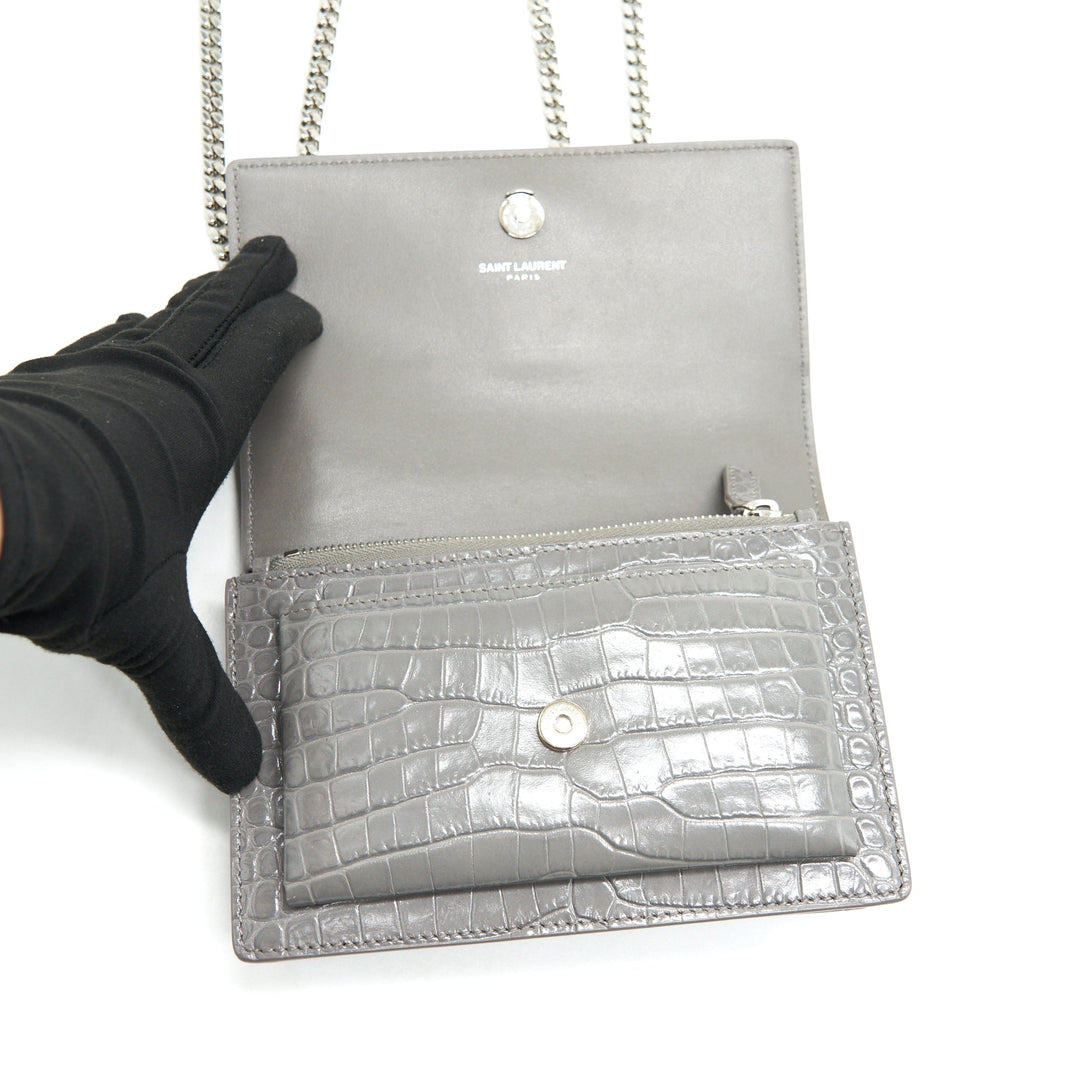 Saint Laurent Mini Sunset Shoulder Bag Grey SHW