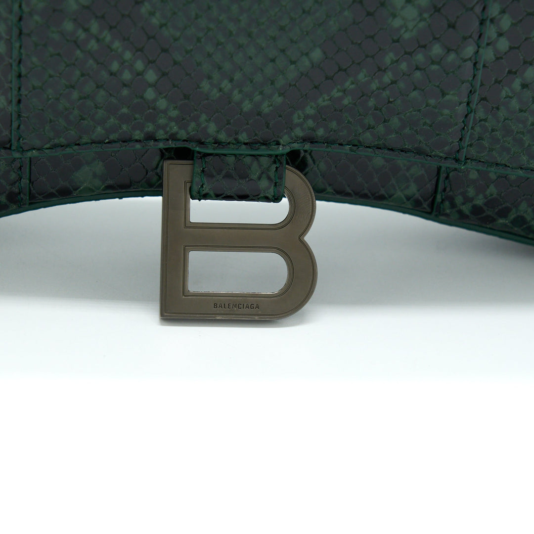 Top Quality Balenciaga Hourglass Wallet With Chain Python Embossed Calfskin Black/ Dark Green