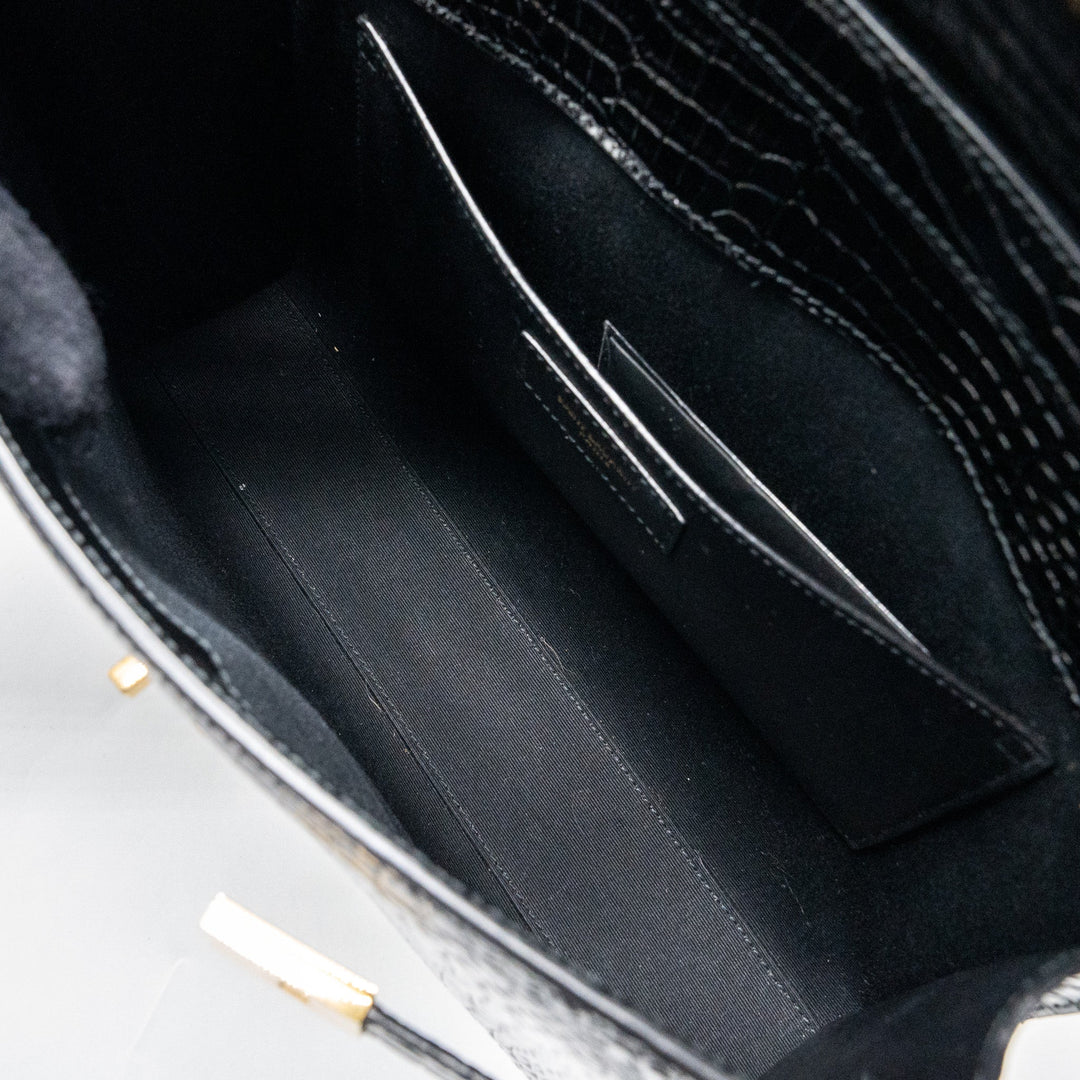 Saint laurent Manhattan shoulder bag croc-embossed calfskin black GHW