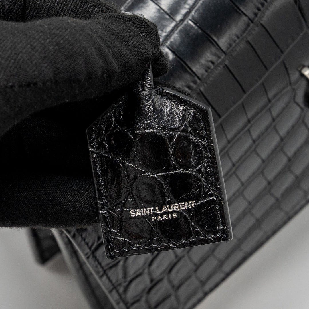 Saint Laurent/YSL Sunset Bag Crocodile-Embossed Black SHW
