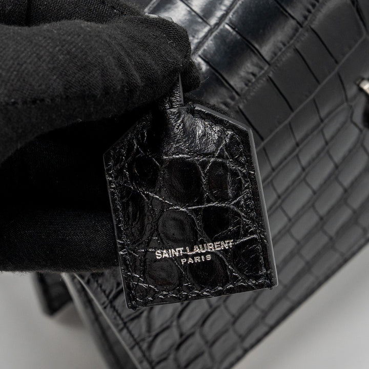 Saint Laurent/YSL Sunset Bag Crocodile-Embossed Black SHW