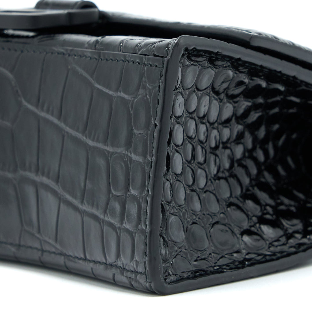 Top Quality Balenciaga Hourglass XS Croc-Embossed Calfskin So Black
