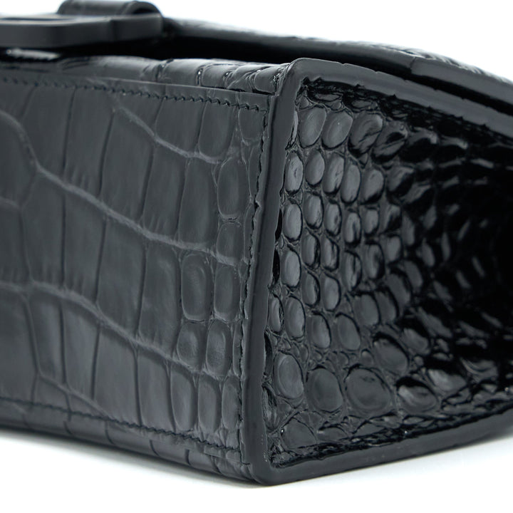 Top Quality Balenciaga Hourglass XS Croc-Embossed Calfskin So Black