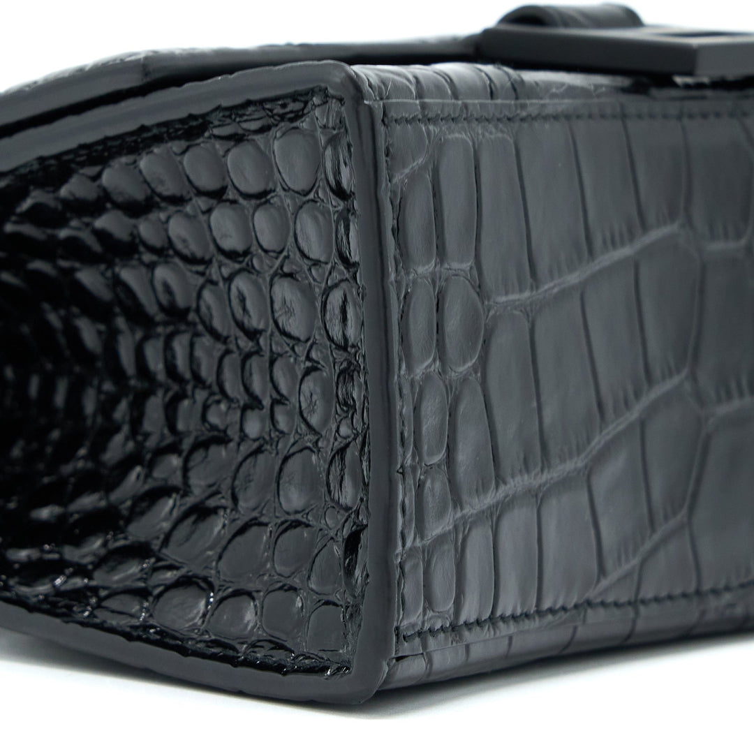 Top Quality Balenciaga Hourglass XS Croc-Embossed Calfskin So Black