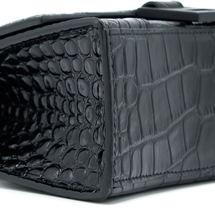 Top Quality Balenciaga Hourglass XS Croc-Embossed Calfskin So Black