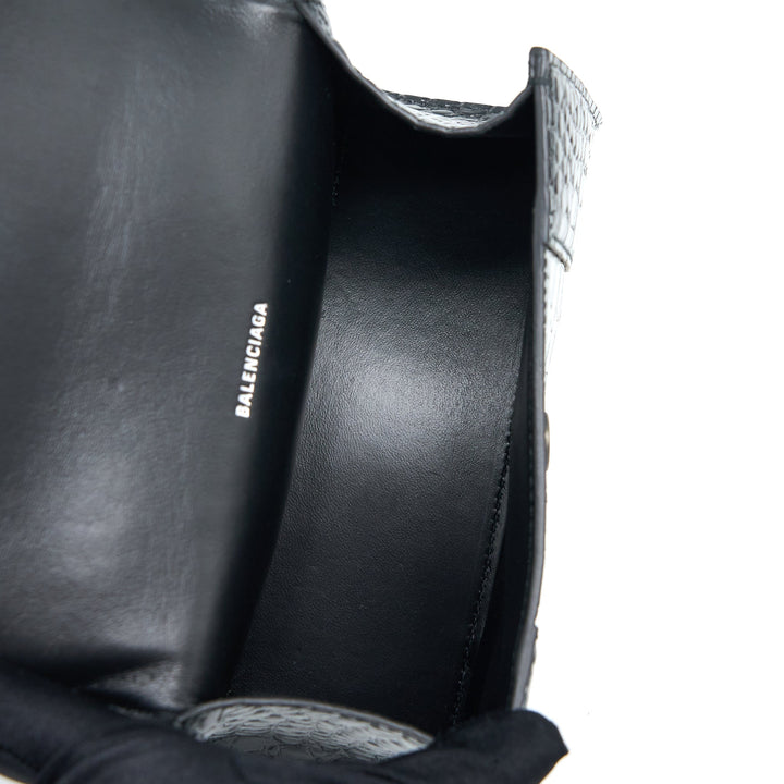 Top Quality Balenciaga Hourglass XS Croc-Embossed Calfskin So Black