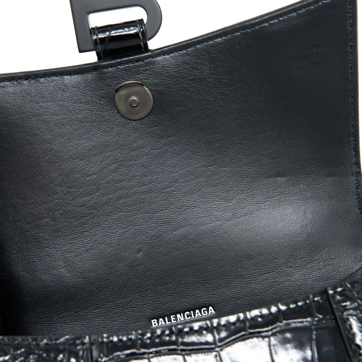 Top Quality Balenciaga Hourglass XS Croc-Embossed Calfskin So Black