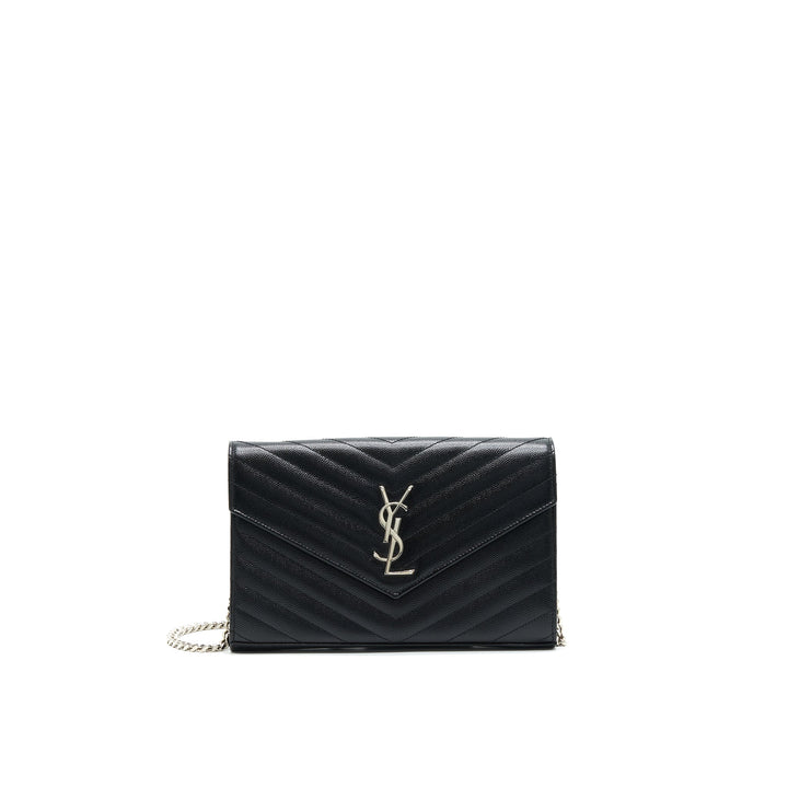 Saint Laurent Envelope Monogram Wallet on Chain in SHW
