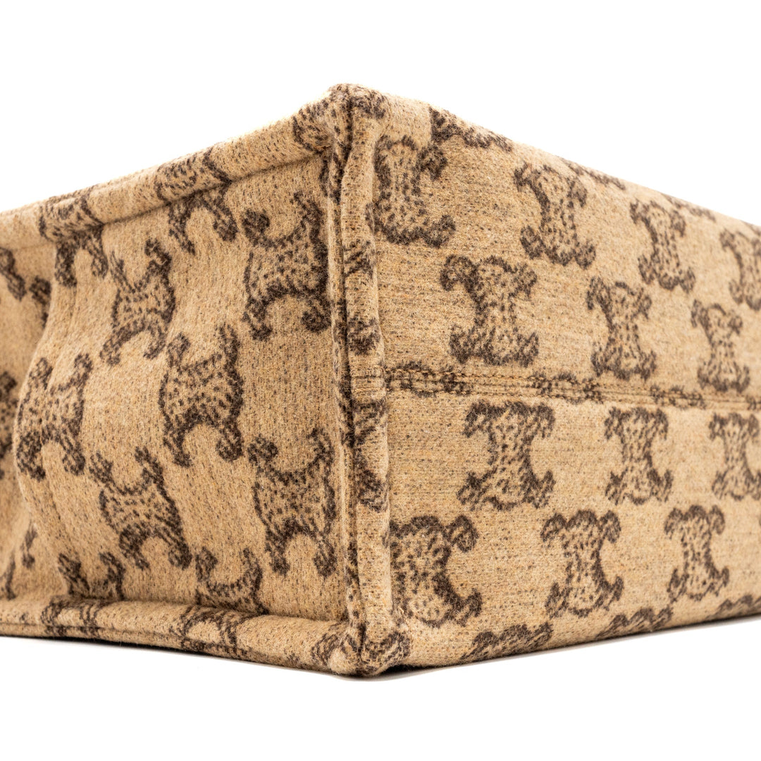 Celine Large Cabas Thais Triomphe Printed Wool/Calfskin Wool/Calfskin Brown