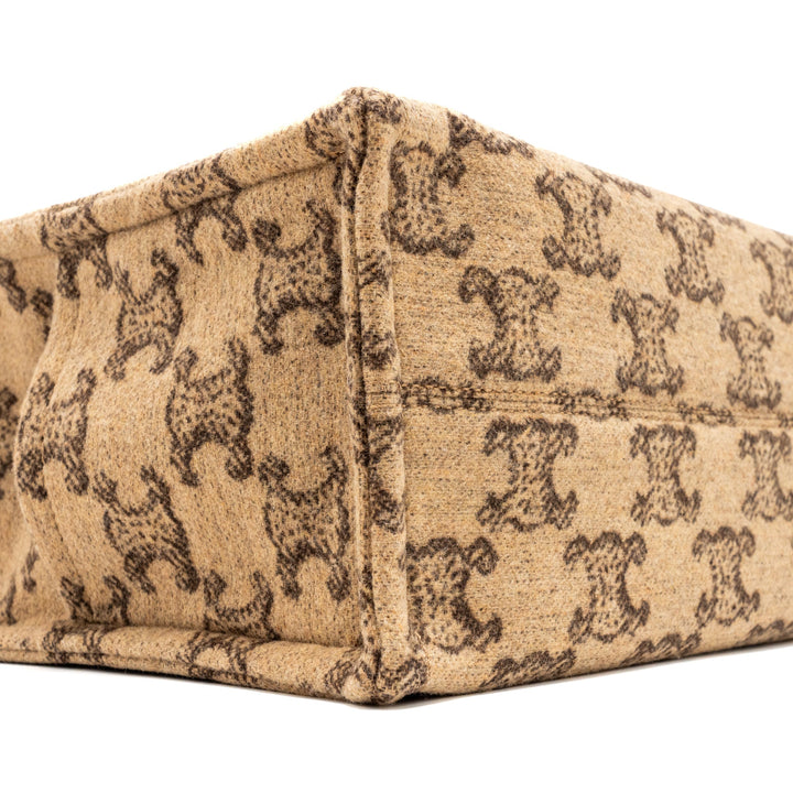 Celine Large Cabas Thais Triomphe Printed Wool/Calfskin Wool/Calfskin Brown