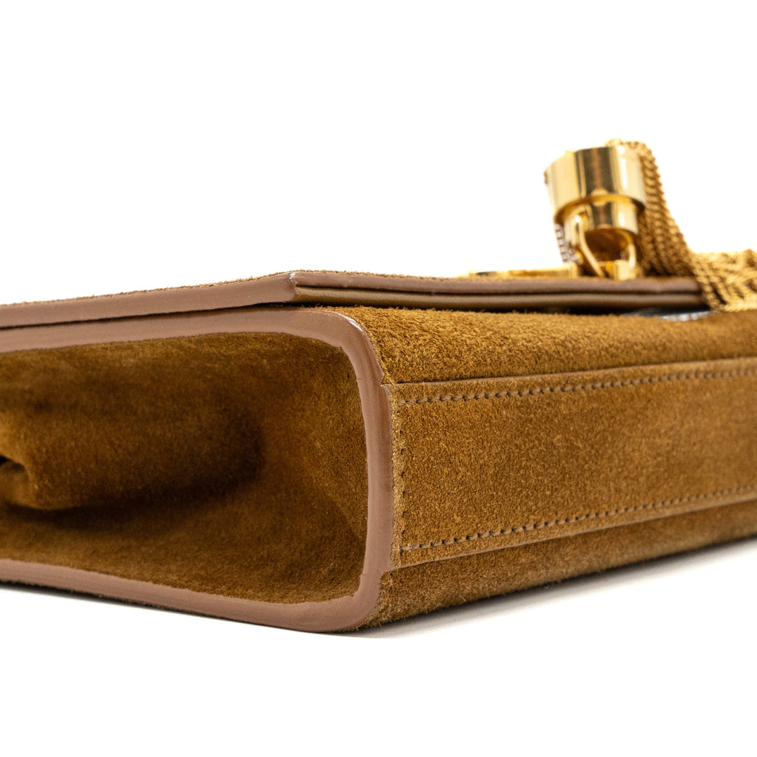 Saint Laurent Kate Chain Wallet with Tassel Suede Brown GHW