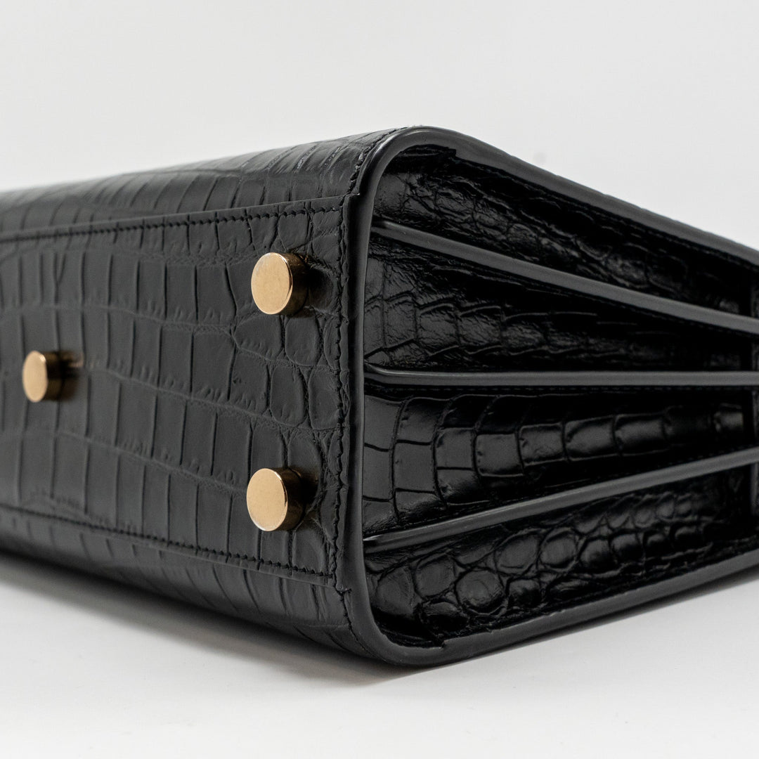 Saint Laurent/YSL Nano Sac de Jour Croc-Embossed Calfskin Black GHW