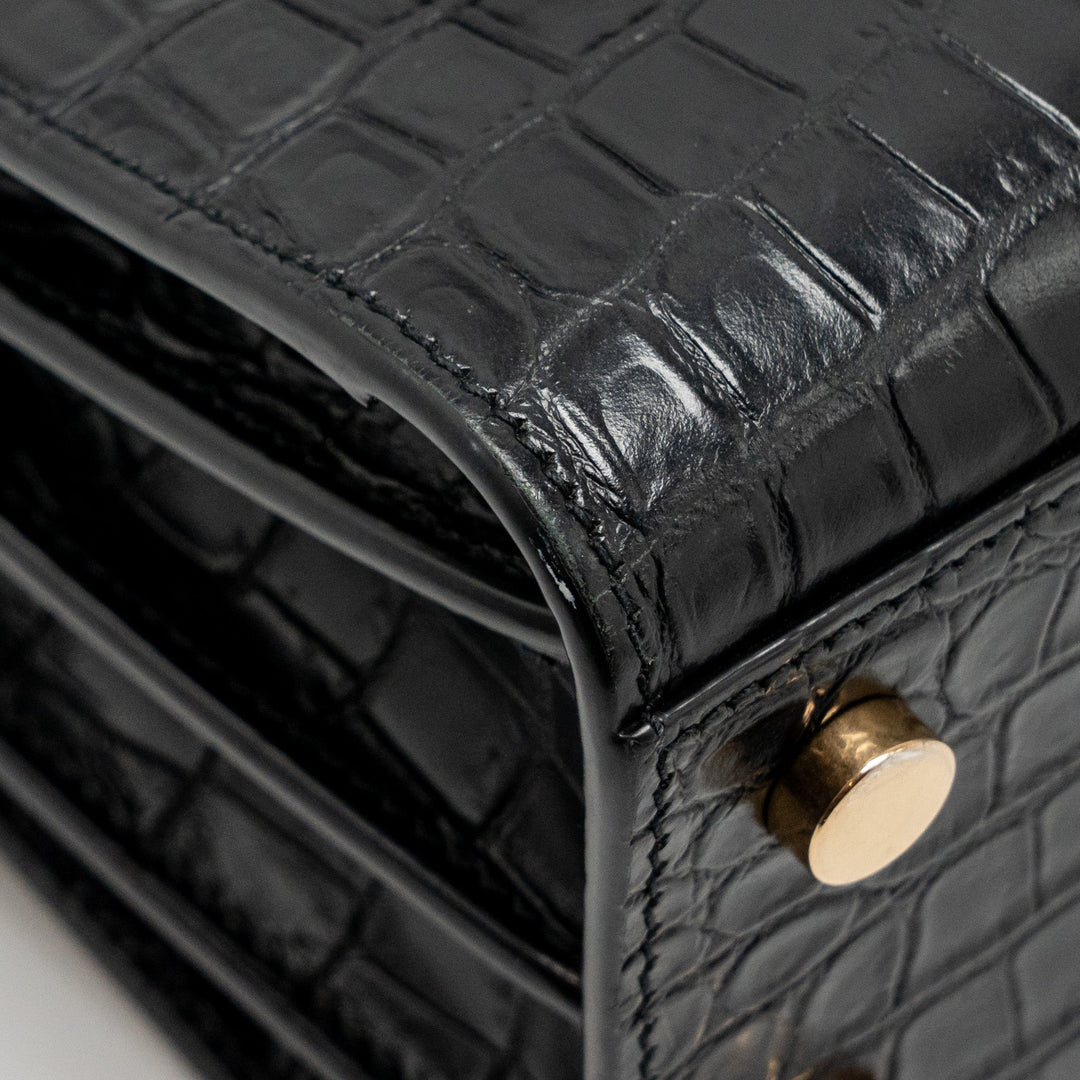 Saint Laurent/YSL Nano Sac de Jour Croc-Embossed Calfskin Black GHW