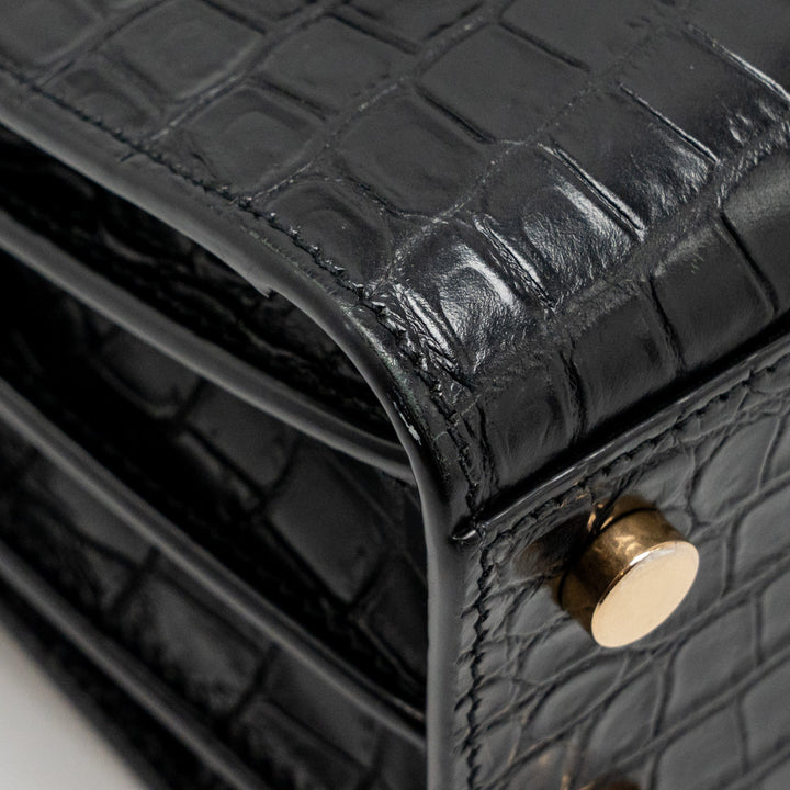 Saint Laurent/YSL Nano Sac de Jour Croc-Embossed Calfskin Black GHW
