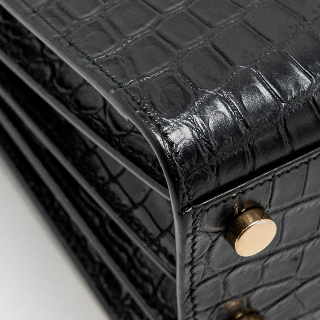 Saint Laurent/YSL Nano Sac de Jour Croc-Embossed Calfskin Black GHW