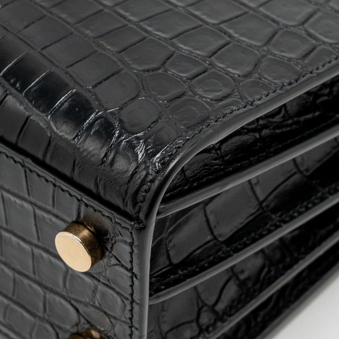 Saint Laurent/YSL Nano Sac de Jour Croc-Embossed Calfskin Black GHW