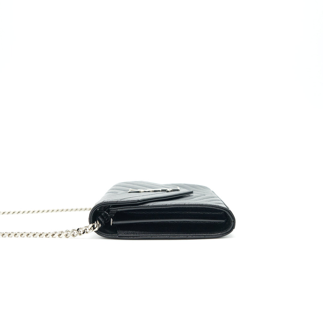 Saint Laurent Envelope Monogram Wallet on Chain in SHW
