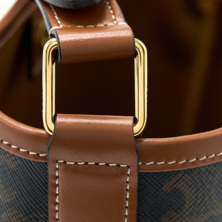 Top Quality Celine Small Bucket Bag Triomphe Canvas/Leather Tan