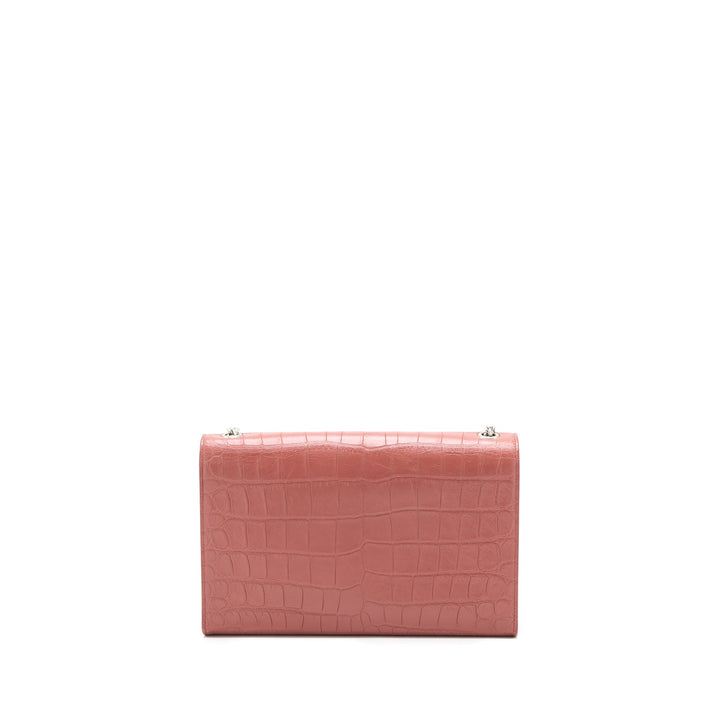 Saint Laurent Medium Kate Croc-Embossed Calfskin Pink SHW