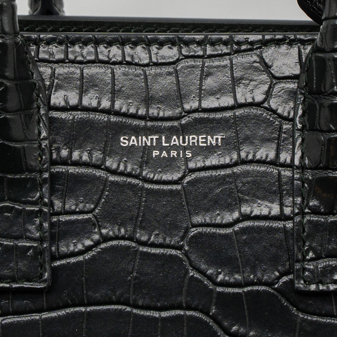Saint laurent Sac De Jour Nano croc embossed calfskin dark green SHW