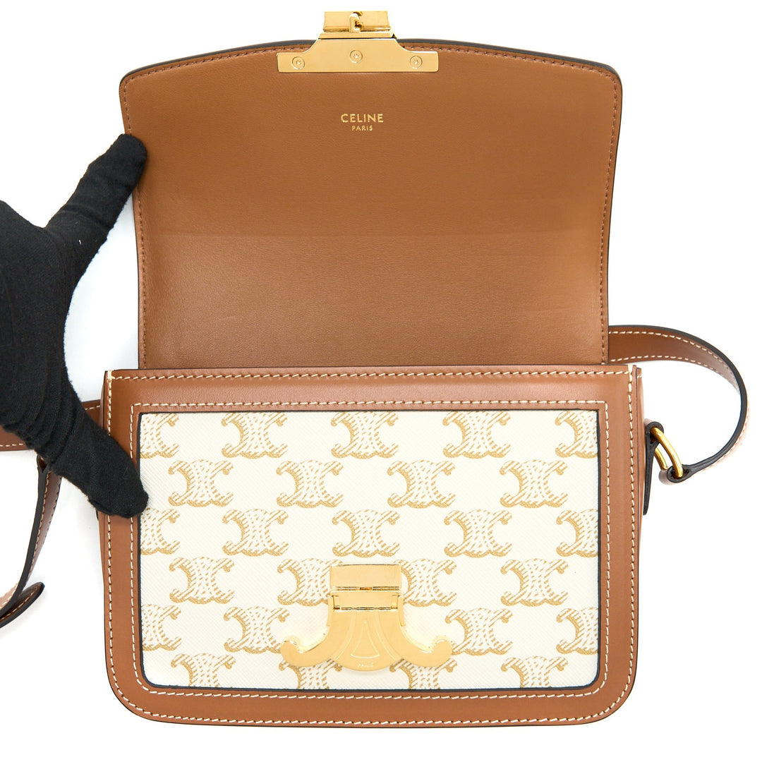 Top Quality Celine Teen Triomphe Bag Triomphe Canvas/Calfskin White