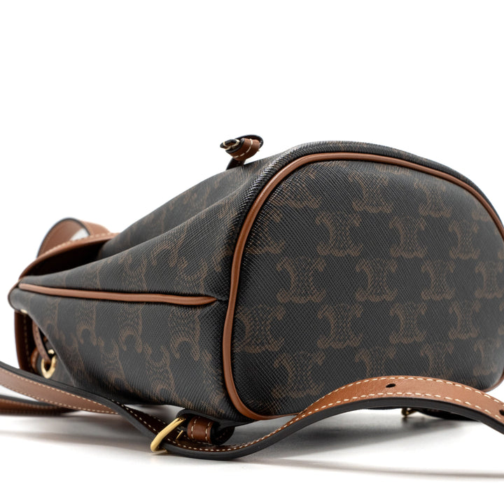 Celine Mini Backpack Folco Triomphe Canvas Calfskin Tan