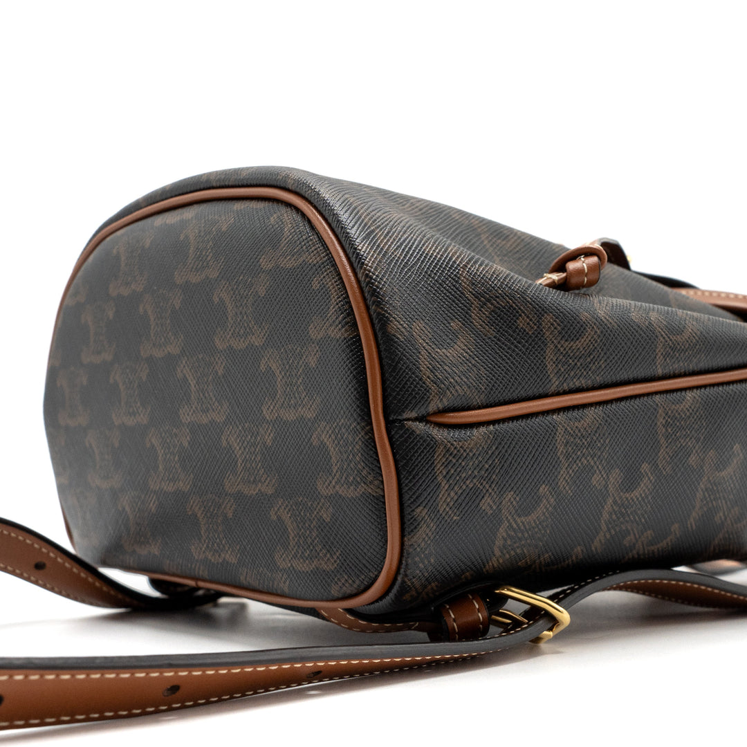 Celine Mini Backpack Folco Triomphe Canvas Calfskin Tan