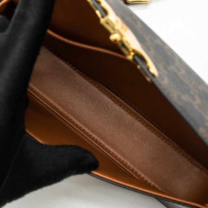 Top Quality Celine Triomphe Shoudler Bag Triomphe Canvas/Calfskin Tan