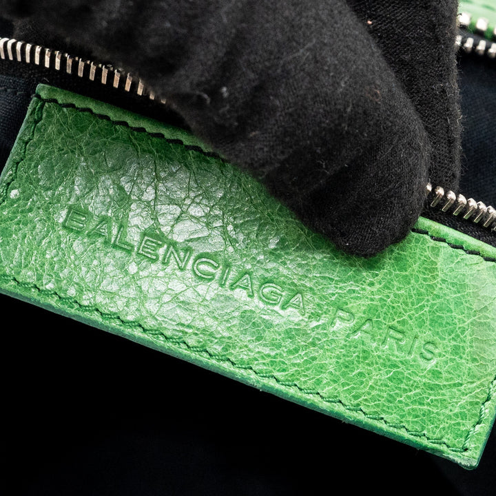 Top Quality Balenciaga zip handle bag green leather SHW