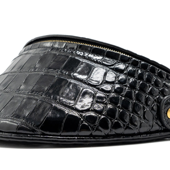 Top Quality Balenciaga SOUVENIR BELT BAG Croc-Embossed Calfskin Black GHW