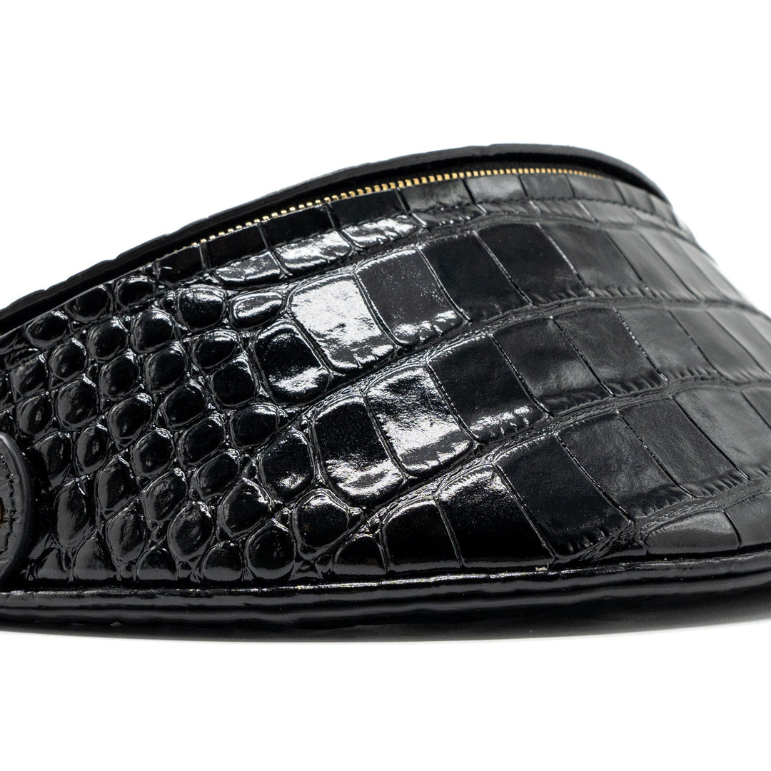 Top Quality Balenciaga SOUVENIR BELT BAG Croc-Embossed Calfskin Black GHW
