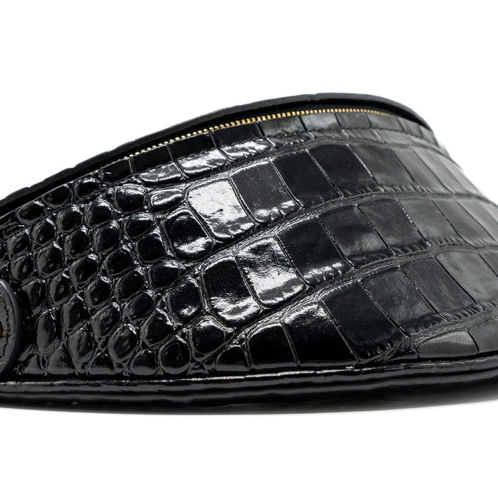 Top Quality Balenciaga SOUVENIR BELT BAG Croc-Embossed Calfskin Black GHW