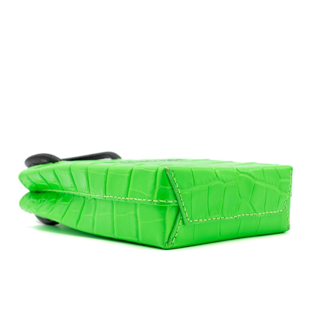 Top Quality Balenciaga Shopping iPhone holder croc-embossed leather Green/Black SHW