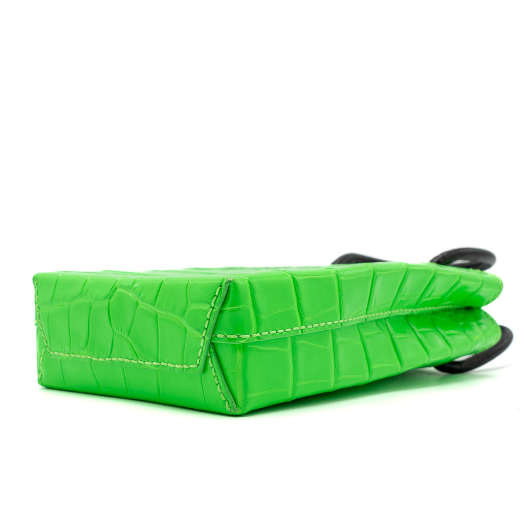 Top Quality Balenciaga Shopping iPhone holder croc-embossed leather Green/Black SHW
