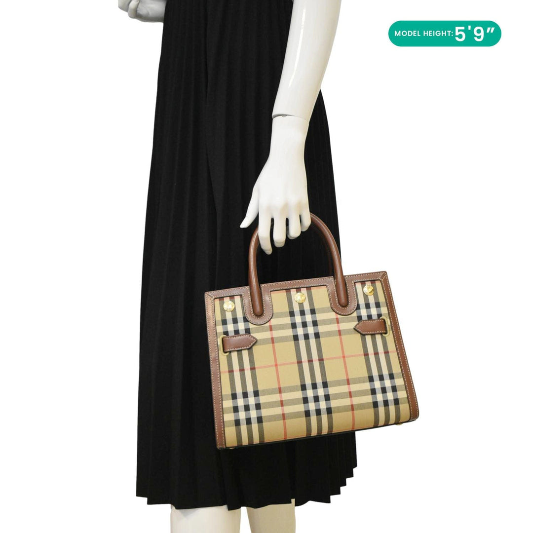 Burberry Title Mini Vintage Check Canvas Two Handle Shoulder Bag Brown
