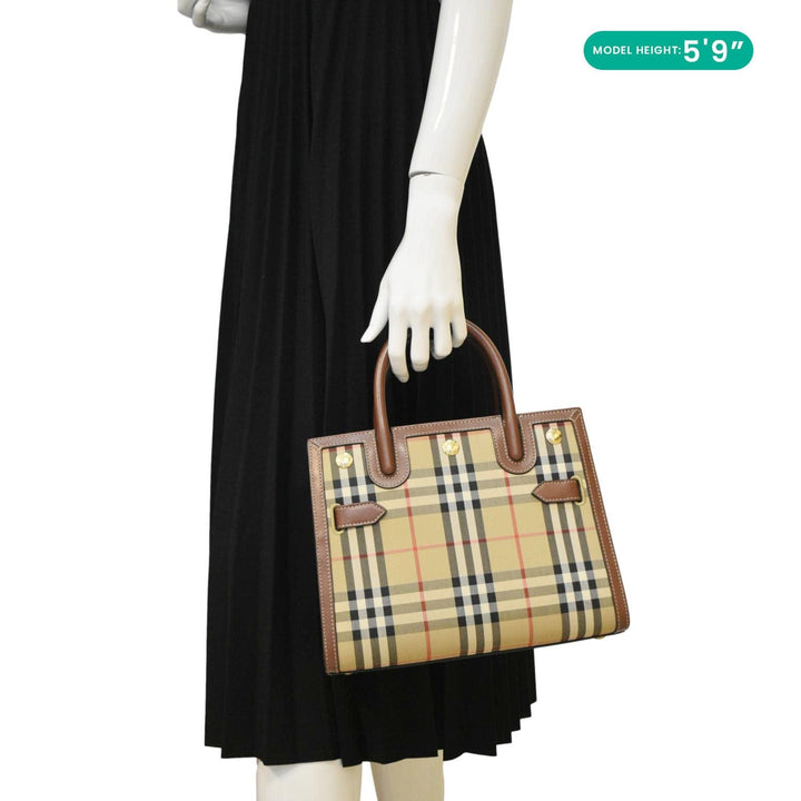 Burberry Title Mini Vintage Check Canvas Two Handle Shoulder Bag Brown