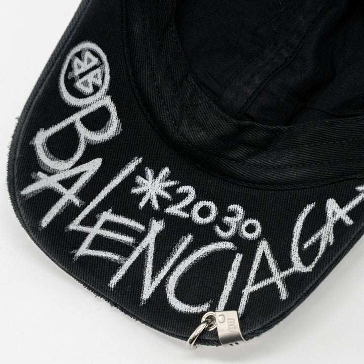 Top Quality Balenciaga L 2030 distressed piercing Cap Denim Grey