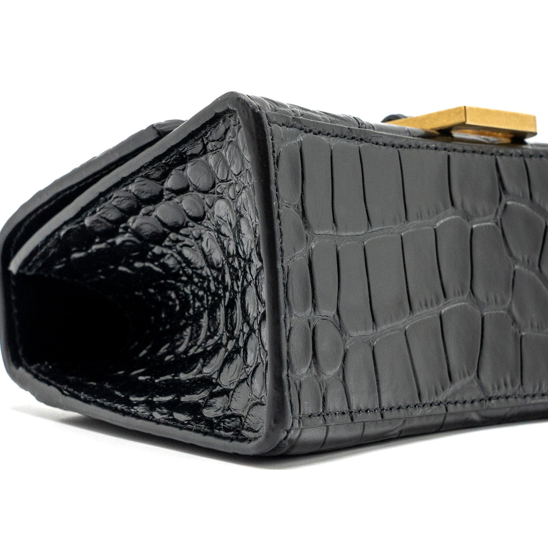 Top Quality Balenciaga Hourglass XS Handbag Crocodile Embossed Black GHW